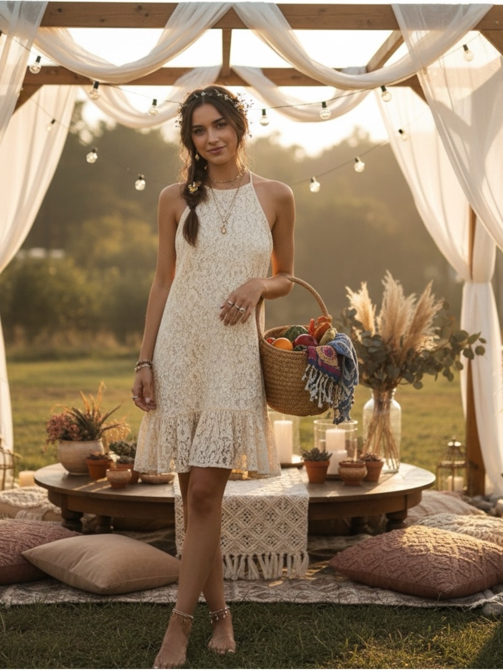 Miss Selfridge Cream Lace Halter Mini Dress size 10